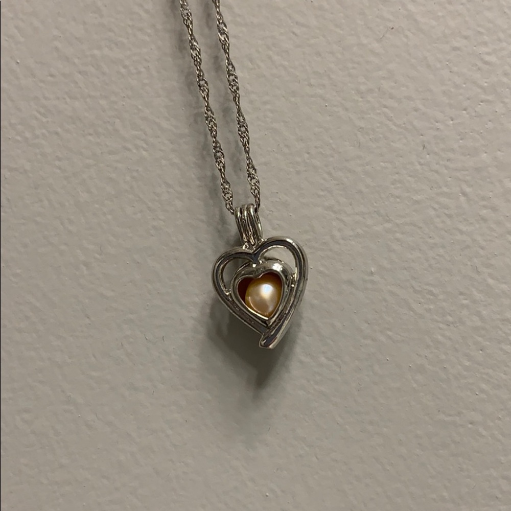 Heart Pearl Silver Necklace